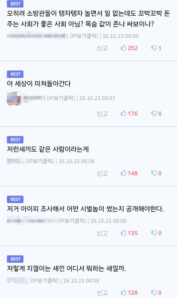 소방관 삼촌 뉴스 나온 후 댓글 반응