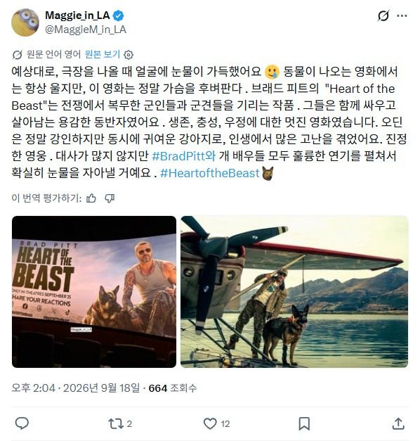 브래드 피트 주연 ＜하트 오브 비스트＞ 해외 반응