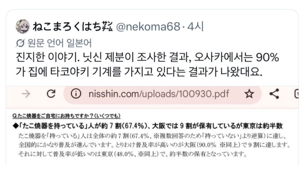 오사카 가정의 90%는 타코야키 기계를 가지고 있다