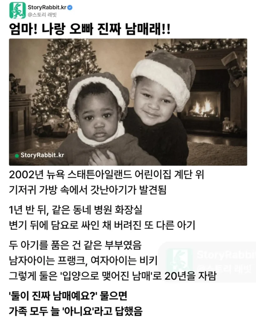 따로 입양돼 20년을 함께 자란 남매의 비밀.jpg