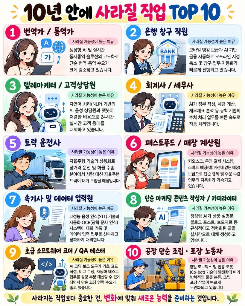 10년안에 사라질 직업 10