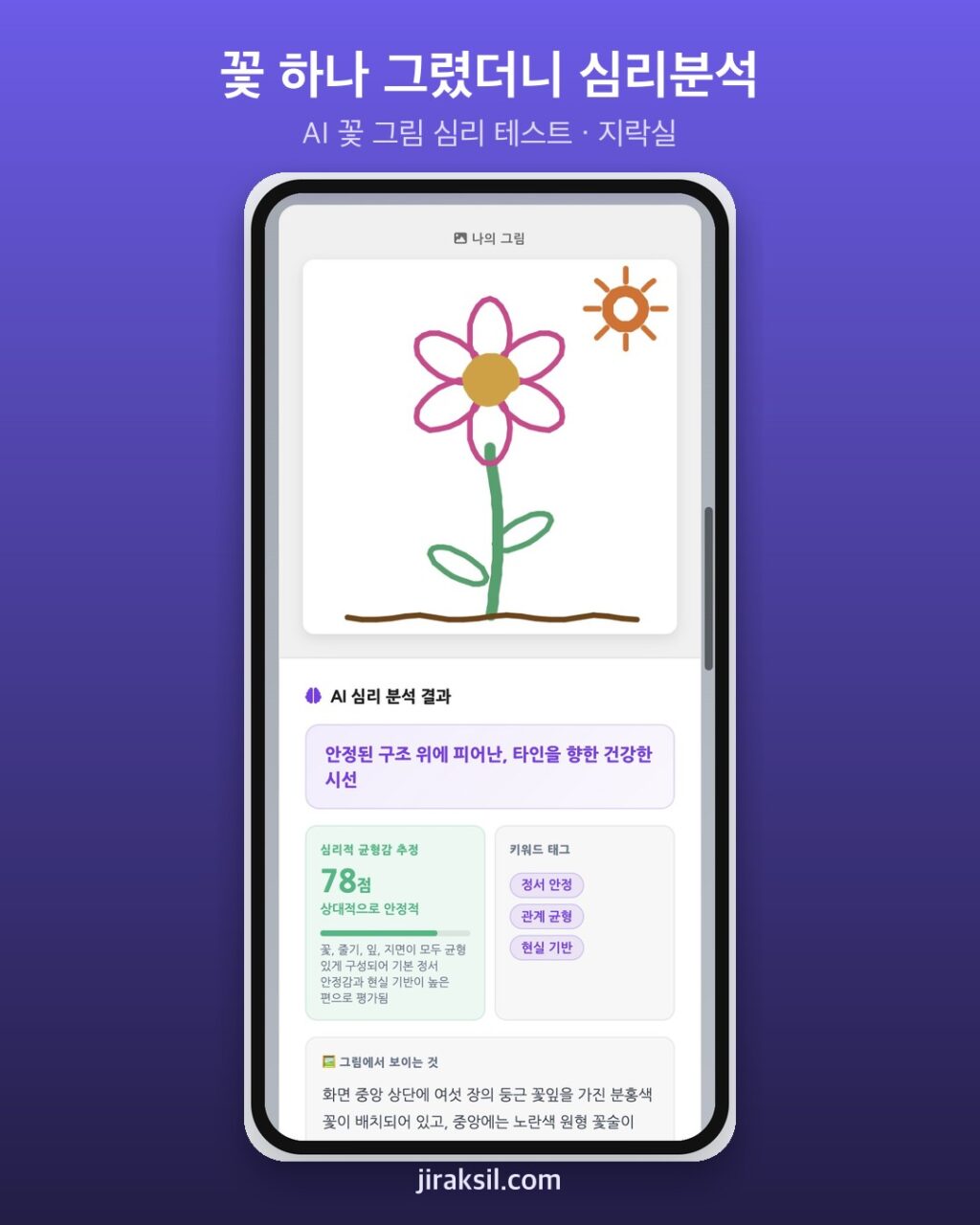 "꽃 한 송이 그리면 AI가 마음을 읽는다"… 102만 번 플레이된 '꽃 그림 심리 테스트', 직접 그려보니 '균형감 78점'