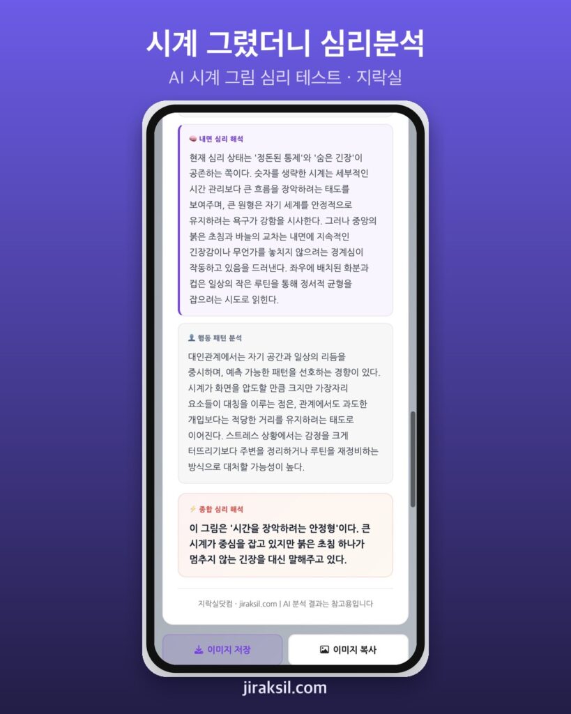 "상상하는 시계를 그려라"… 97만 번 플레이된 '시계 그림 심리 테스트', 벽시계 그려 보니 '균형감 74점'