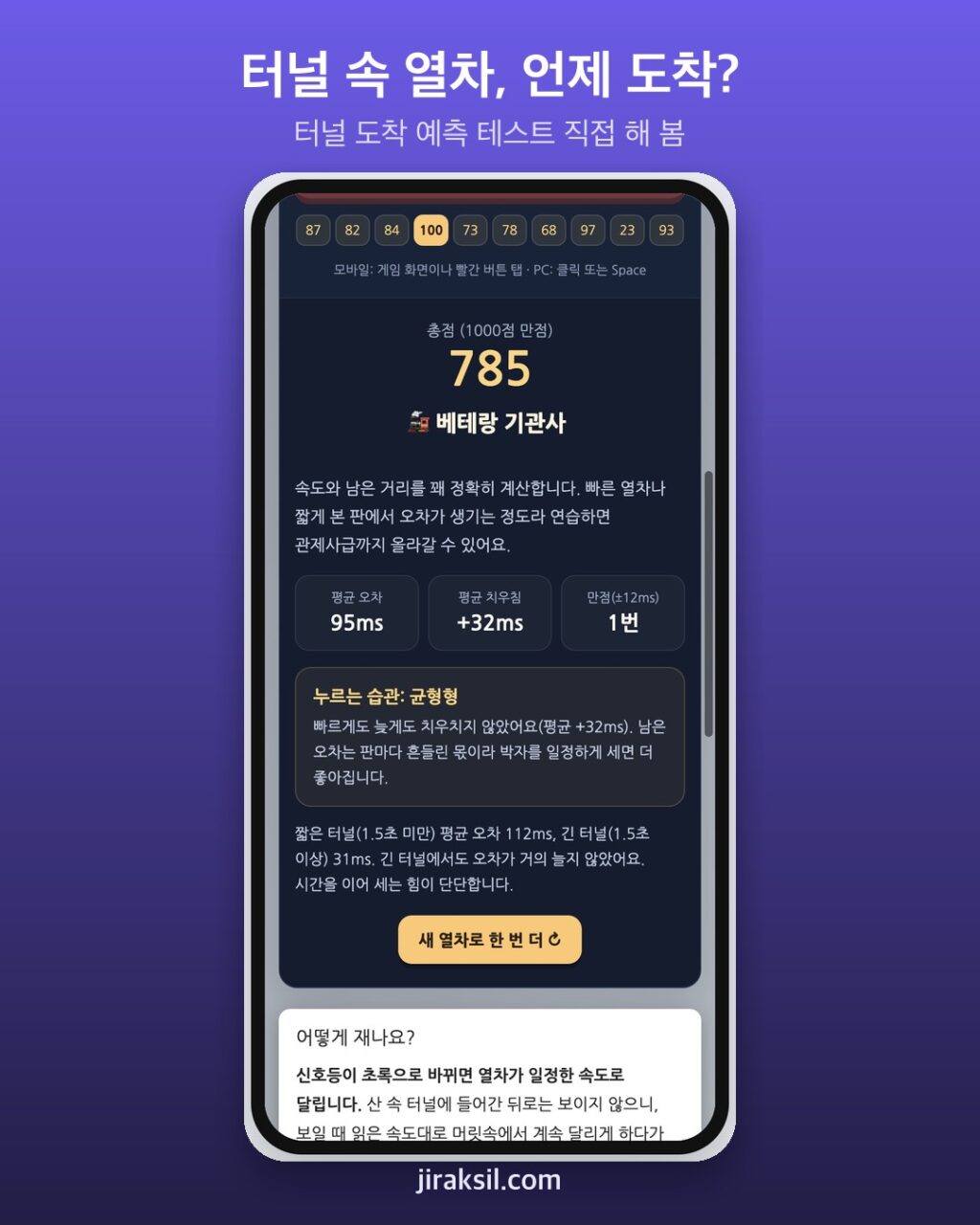 "터널 속 열차, 언제 도착할까"… 터널 도착 예측 테스트 직접 해 보니 '785점 베테랑 기관사'