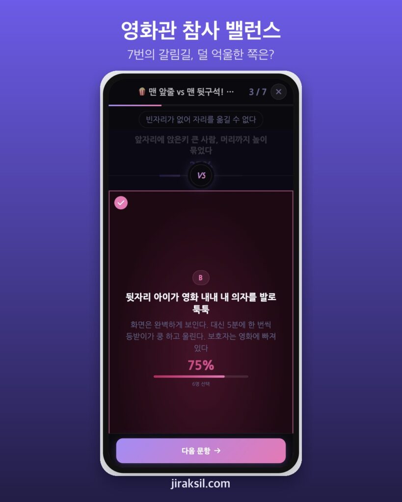 "맨 앞줄 정중앙 vs 맨 뒷줄 구석"… 영화관 참사 밸런스게임, 콜라 쏟기는 아무도 안 골랐다