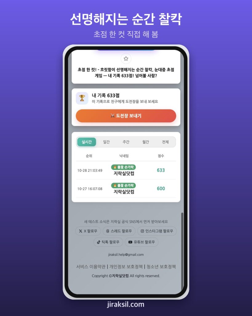 "선명해지는 순간, 탭 한 번"… 초점 한 컷 게임 직접 해 보니 633점 '초점의 달인'