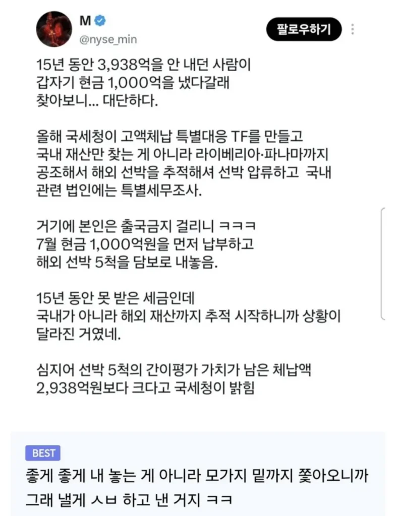15년간 버티던 세금체납 1위자가 갑자기 세금을 완납한 이유