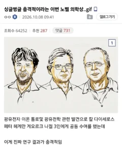 싱글벙글 충격적이라는 이번 노벨 의학상..gif